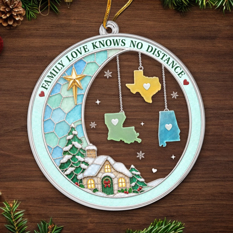 Custom Long Distance Acrylic Ornament - Personalized Christmas Birthday Gifts For Mom, Dad, Brother, Sister - Always Connected Heart To Heart