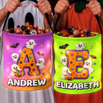 Custom Name Halloween Candy Gifts for Kids - Personalized LED Light Bucket Bag
