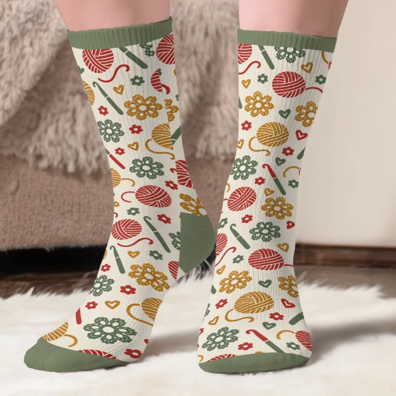 Custom Yarn Crew Socks - Personalized Birthday Gifts For Crochet Knitting Lovers, Crocheters, Knitters, Wife, Daughter, Besties, Sisters, Granddaughter, Grandma, Mom, Yourself - Born To Knit
