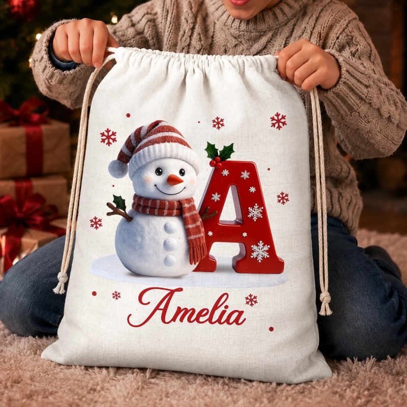Custom Snowman Drawstring Gift Bag - Personalized Christmas Birthday Gifts For Mom, Dad, Brother, Sister - Chilly Days Warm Happy Smiles