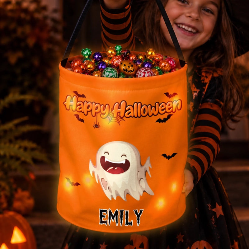Custom Photo LED Light Bucket Bag - Personalized Halloween Birthday Gifts For Kids - Beware Of The Cute One