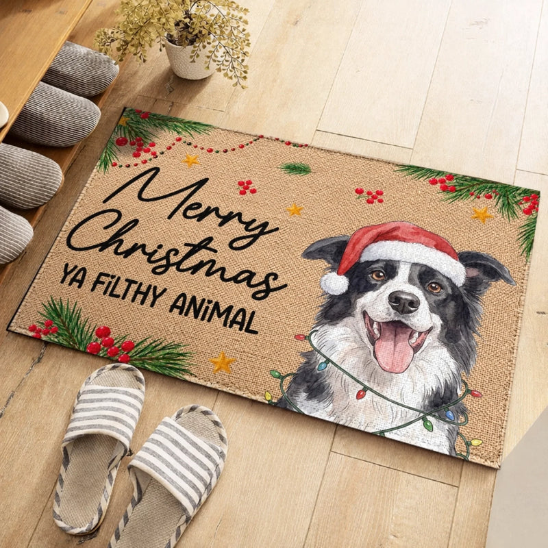 Custom Photo Home Decor Decorative Mat - Personalized  Christmas Birthday Gifts For Dog Cat Lovers, Dog Dad And Mom, Cat Owners - Holiday Patrol Is Watching