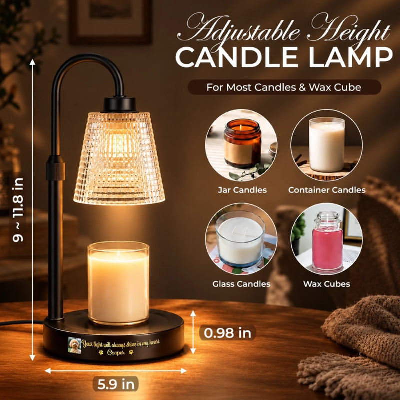 Custom Photo Candle Warmer Lamp - Personalized   Pet Memorial Sympathy Gifts For Dogs, Cats - Angel Paws In Light