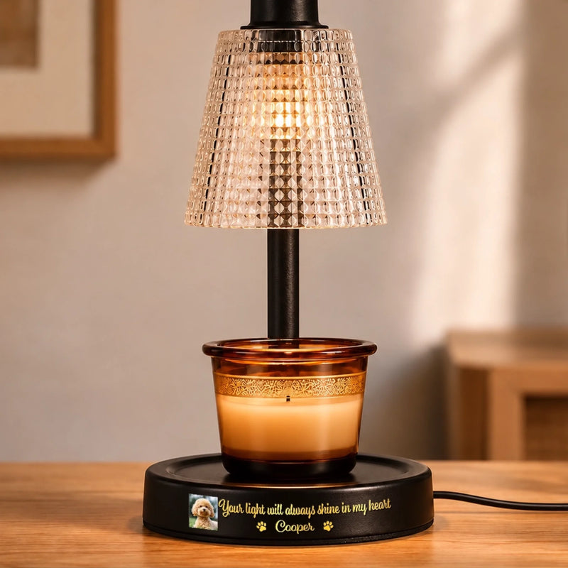 Custom Photo Candle Warmer Lamp - Personalized   Pet Memorial Sympathy Gifts For Dogs, Cats - Angel Paws In Light