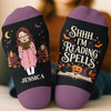 Custom Shh I'm Reading Crew Socks - Personalized Halloween Bookish Gifts For Book Lovers, Bookworms, Readers - Witchy Bookworm Vibes
