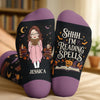 Custom Shh I'm Reading Crew Socks - Personalized Halloween Bookish Gifts For Book Lovers, Bookworms, Readers - Witchy Bookworm Vibes