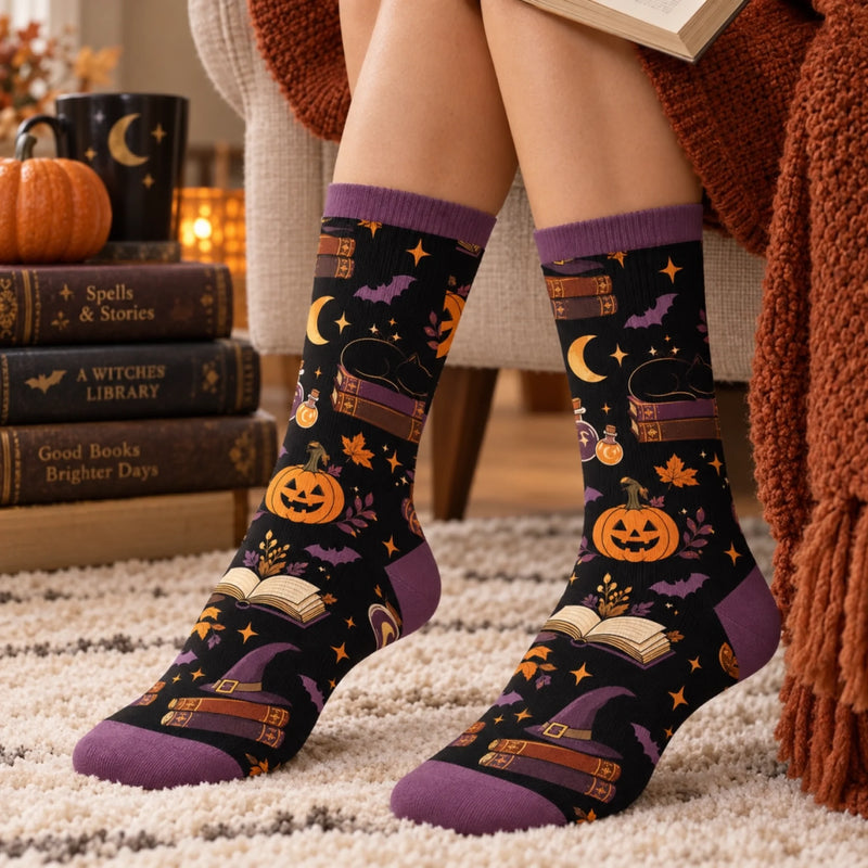 Custom Shh I'm Reading Crew Socks - Personalized Halloween Bookish Gifts For Book Lovers, Bookworms, Readers - Witchy Bookworm Vibes