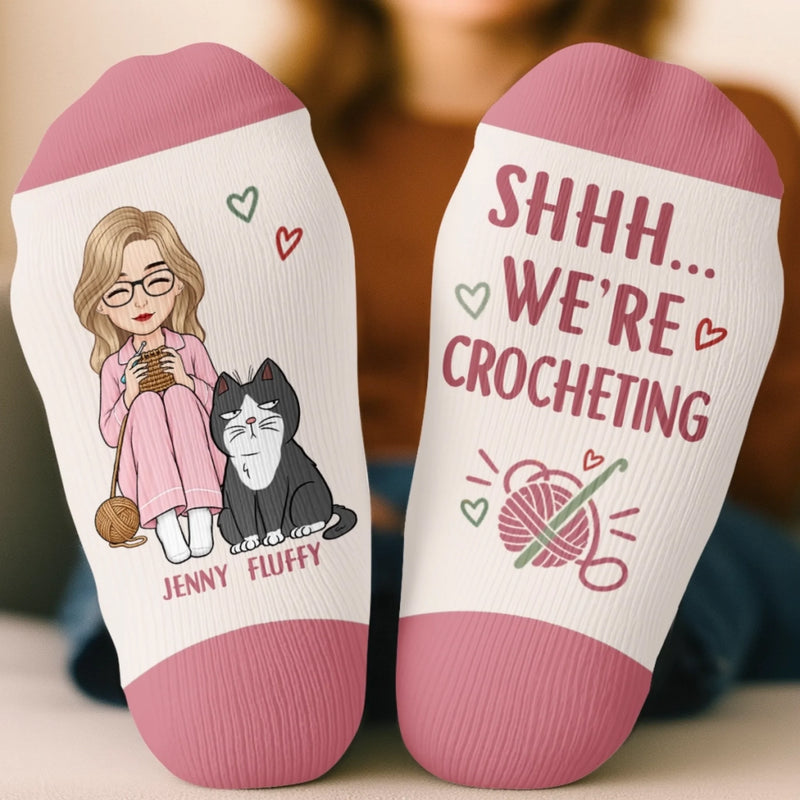 Custom Yarn Crew Socks - Personalized Birthday Gifts For Crochet Knitting Lovers, Crocheters, Knitters, Dog Cat Lovers - Crochet With My Fur Baby
