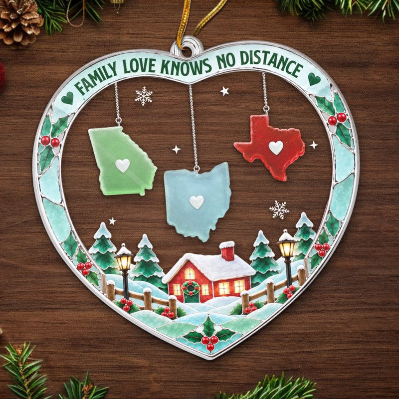 Custom Long Distance Acrylic Ornament - Personalized Christmas Birthday Gifts For Mom, Dad, Brother, Sister - Apart, But Never Alone