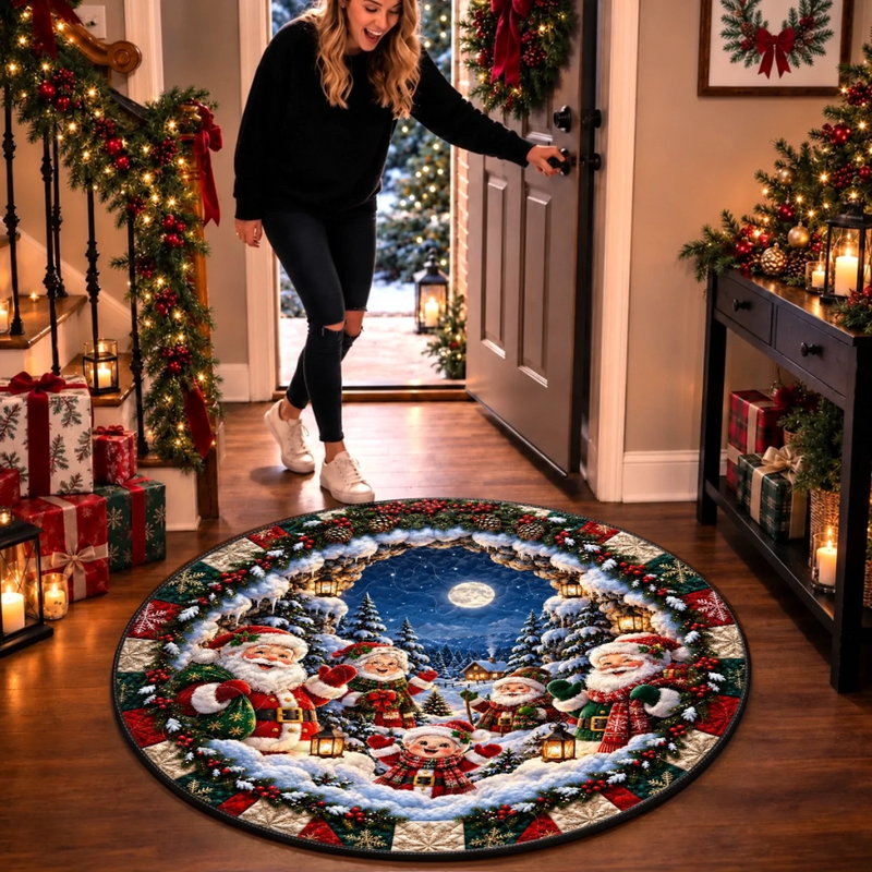 Custom Quilted Round Mat - Personalized Christmas Birthday Gifts For Mom, Dad, Brother, Sister - Warm Wishes In Winter Wonder