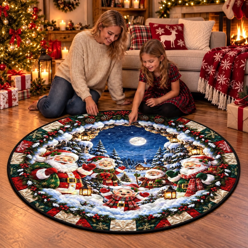 Custom Quilted Round Mat - Personalized Christmas Birthday Gifts For Mom, Dad, Brother, Sister - Warm Wishes In Winter Wonder