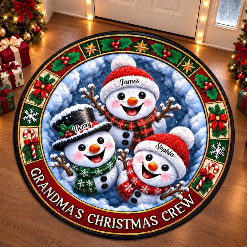 Custom Snowman Quilted Round Mat - Personalized Christmas Birthday Gifts For Grandma, Grandpa - Snowman Kisses, Holiday Wishes