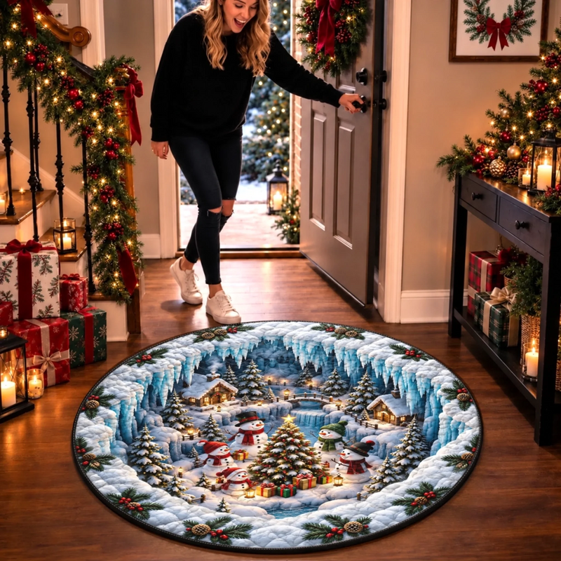 Custom Quilted Round Mat - Personalized Christmas Birthday Gifts For Mom, Dad, Brother, Sister - Bright Lights On Cold Nights