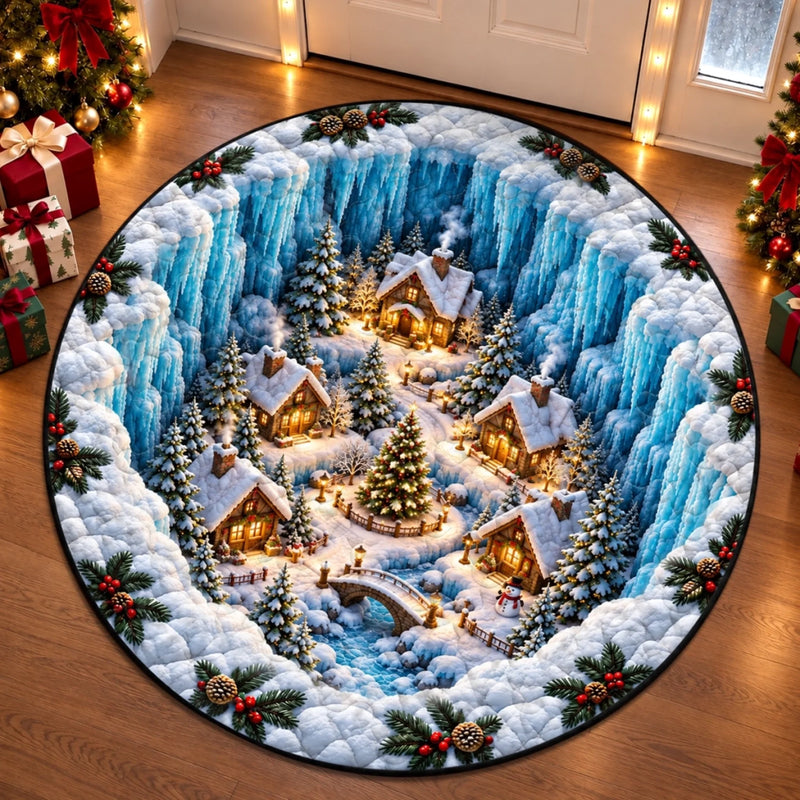 Custom Quilted Round Mat - Personalized Christmas Birthday Gifts For Mom, Dad, Brother, Sister - Bright Lights On Cold Nights