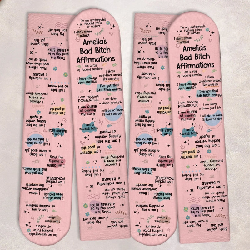 Custom Affirmation Crew Socks - Personalized Birthday Gifts For Wife, Daughter, Besties, Sisters, Granddaughter, Grandma, Mom, Yourself - I Attract, Never Chase