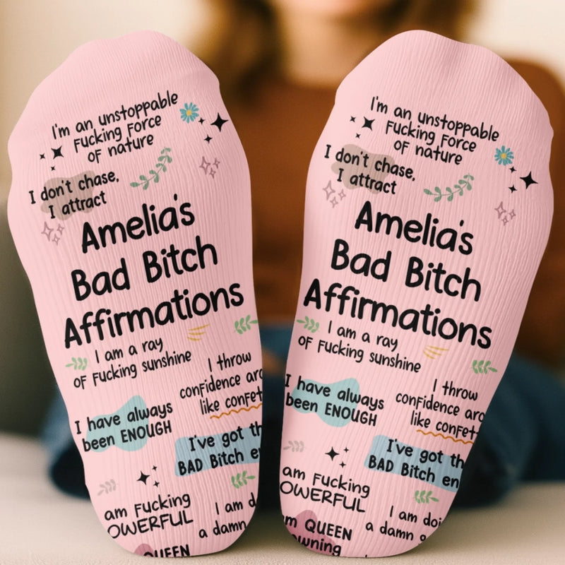 Custom Affirmation Crew Socks - Personalized Birthday Gifts For Wife, Daughter, Besties, Sisters, Granddaughter, Grandma, Mom, Yourself - I Attract, Never Chase
