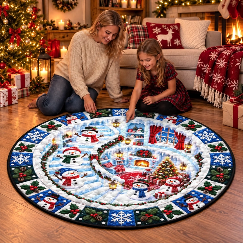 Custom Quilted Round Mat - Personalized Christmas Birthday Gifts For Mom, Dad, Brother, Sister - Warm Wishes In Cozy House