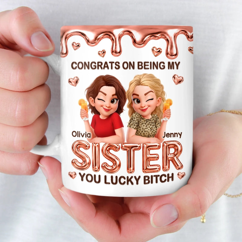 Custom 3D Inflated Effect Printed Mug - Personalized Best Friend Birthday Gifts For Women, Besties, Sisters, BFF - Double Trouble, Forever Love