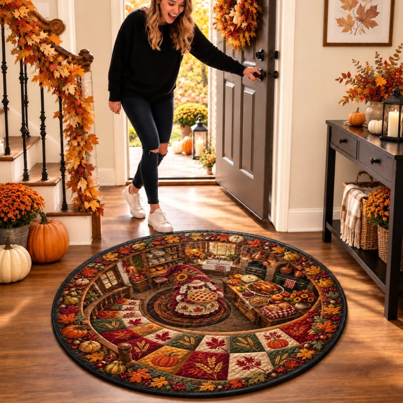 Custom Quilted Round Mat - Personalized Birthday Gifts For Mom, Grandma - Cozy Autumn Days Full Love
