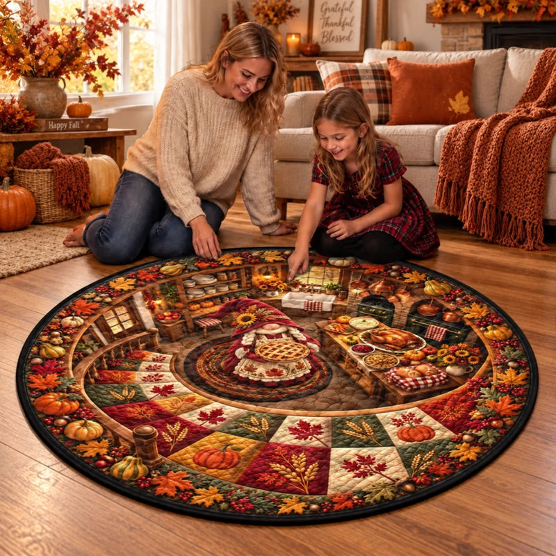 Custom Quilted Round Mat - Personalized Birthday Gifts For Mom, Grandma - Cozy Autumn Days Full Love