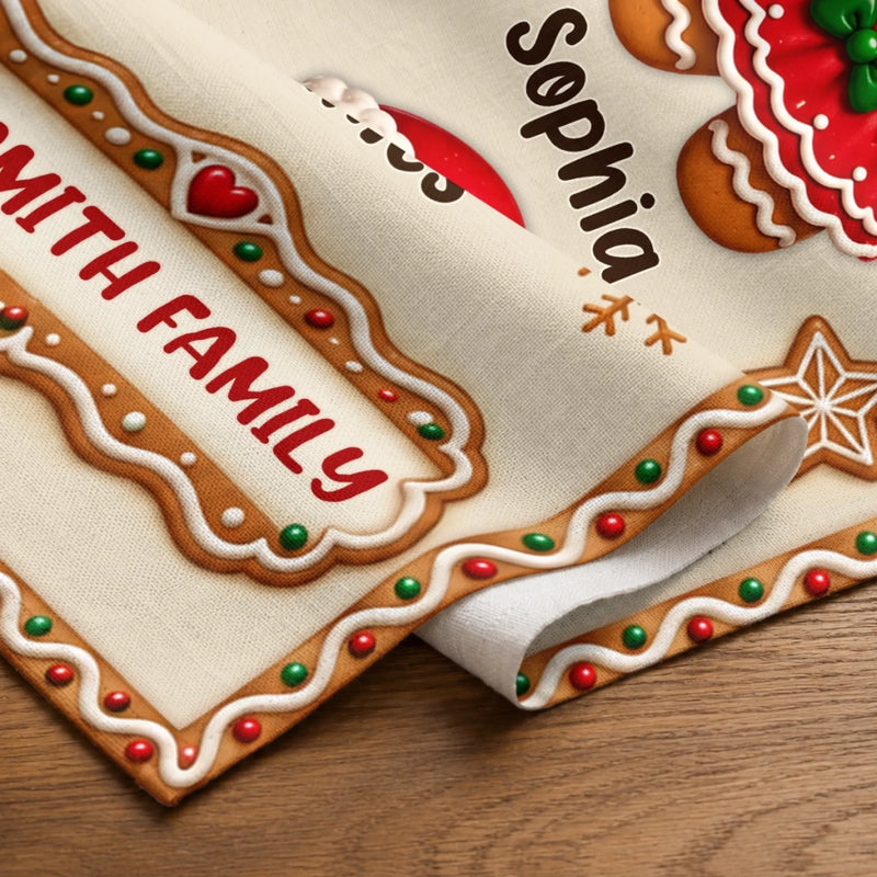 Custom Gingerbread Table Runner - Personalized Christmas Birthday Gifts For Mom, Dad, Brother, Sister - Merry Hearts Gather Here