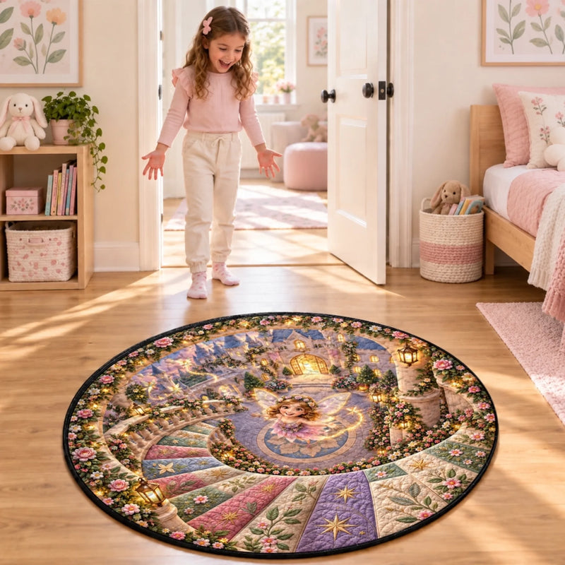 Custom Quilted Round Mat - Personalized Birthday Gifts For Kids - Welcome To The Fairy Kingdom