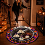 Custom Haunted Home Quilted Round Mat - Personalized Halloween Decor Birthday Gifts For Mom, Dad, Brother, Sister - Spooky Nights Happy Hearts