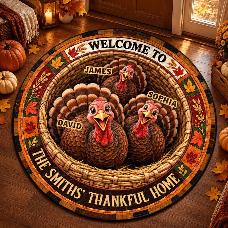 Custom Quilted Round Mat - Personalized Autumn Birthday Gifts For Mom, Dad, Brother, Sister - Welcome To The Thankful Home
