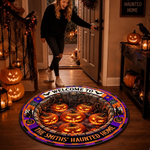 Custom Haunted Home Quilted Round Mat - Personalized Halloween Decor Birthday Gifts For Mom, Dad, Brother, Sister - A Little Fright A Lot Of Fun