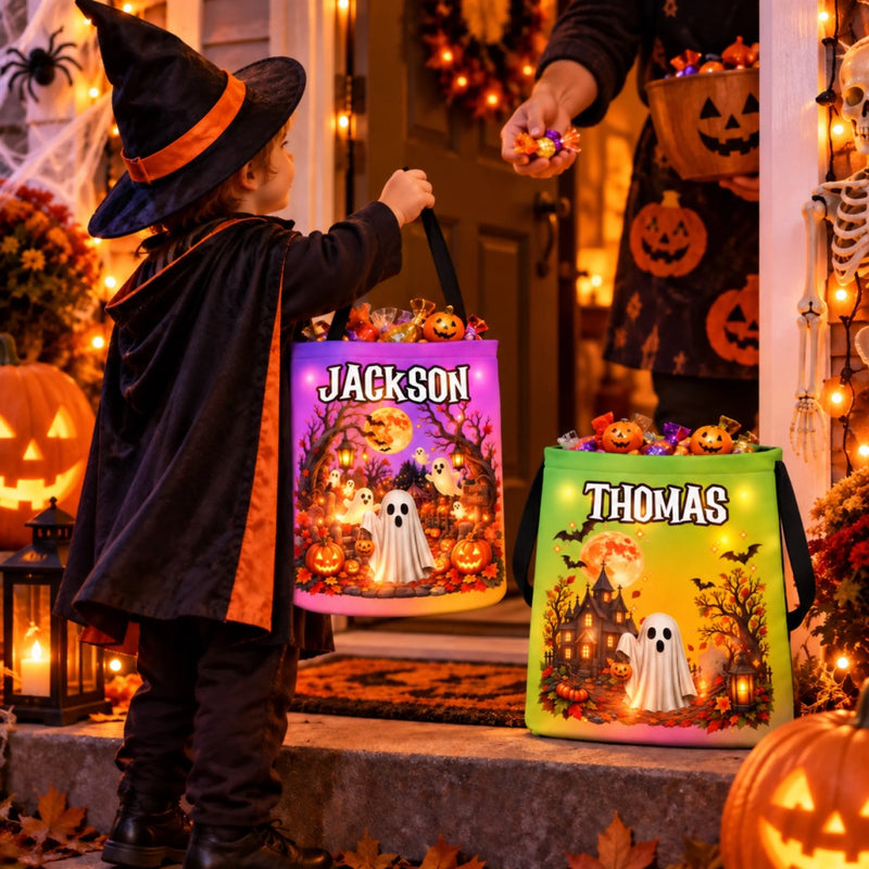 Custom LED Light Bucket Bag - Personalized Halloween Birthday Gifts For Kids - Trick Or Treat Spooky