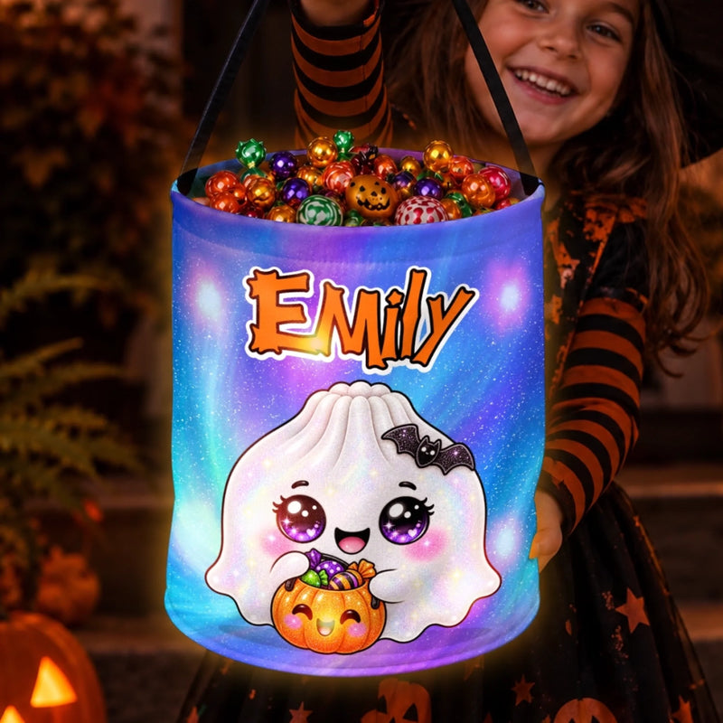 Custom Dumpling Squishy LED Light Bucket Bag - Personalized Halloween Birthday Gifts For Kids - Boo, Little Dumpling