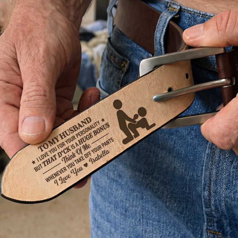 Custom Engraved Leather Belt - Personalized Anniversary Wedding Gifts For Husband And Wife, Him And Her - Property Of My Queen