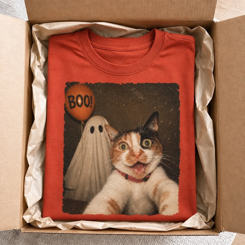 Custom Photo Funny Dog Selfie With Boo T-Shirt - Personalized Halloween Gifts For Dog Cat Lovers, Dog Dad And Mom, Cat Owners - My Pet Says Boo