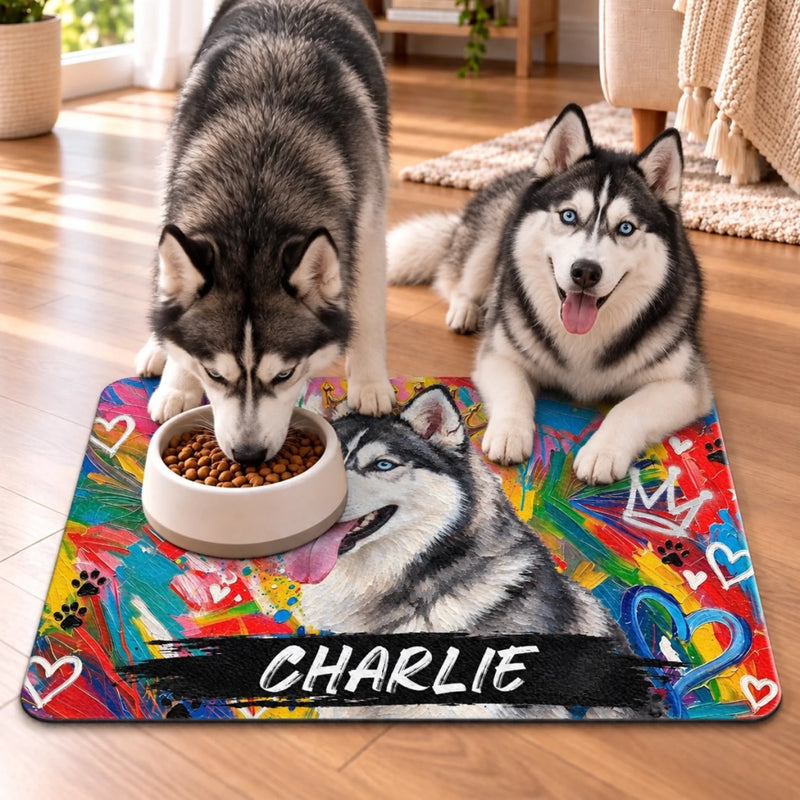 Custom Photo Pet Feeding Mat - Personalized Birthday Gifts For Dog Cat Lovers, Dog Dad And Mom, Cat Owners - Sweet Paws, Happy Soul