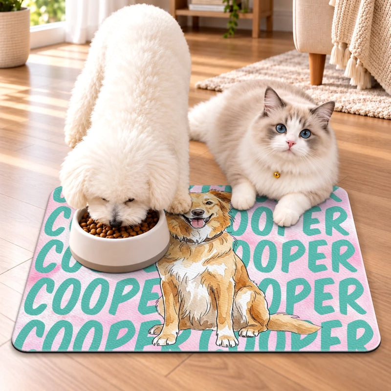 Custom Photo Pet Feeding Mat - Personalized Birthday Gifts For Dog Cat Lovers, Dog Dad And Mom, Cat Owners - Trendy Paws