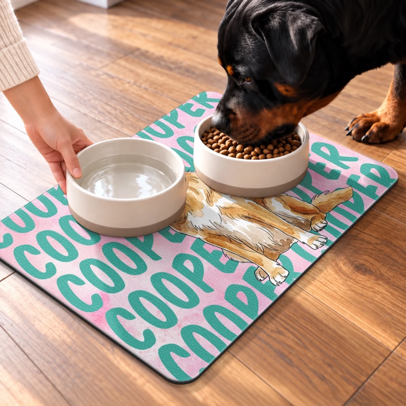 Custom Photo Pet Feeding Mat - Personalized Birthday Gifts For Dog Cat Lovers, Dog Dad And Mom, Cat Owners - Trendy Paws
