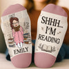 Custom Shh I'm Reading Crew Socks - Personalized Bookish Gifts For Book Lovers, Bookworms, Readers - Happiest Between The Pages