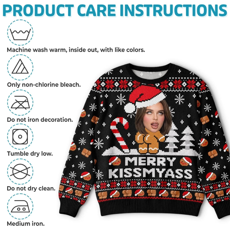 Custom Photo Funny Ugly Sweatshirt - Personalized Christmas Birthday Gifts For Wife, Daughter, Besties, Sisters, Granddaughter, Grandma, Mom, Yourself - Merry Kissmyass Era
