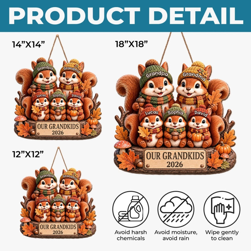Custom Squirrels, Nuts Wood Sign - Personalized Birthday Gifts For Grandma, Grandpa - Our Little Acorn Crew