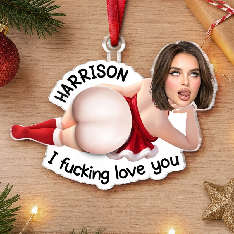 Custom Photo Squishy Acrylic Ornament - Personalized Anniversary Christmas Wedding Gifts For Husband And Wife, Him And Her - Naughty, Cute, Forever Yours