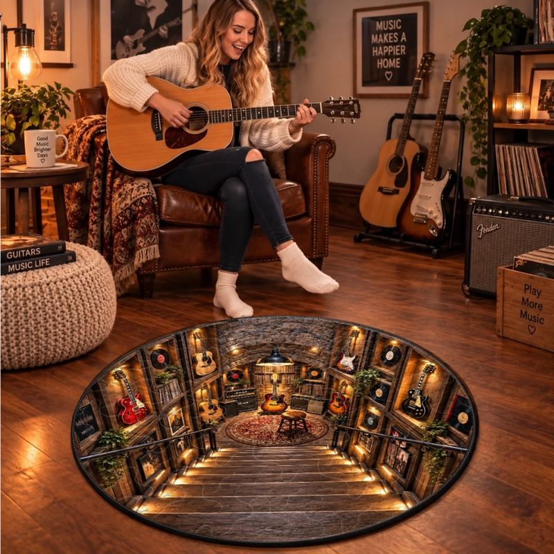 Custom Quilted Round Mat - Personalized Birthday Gifts For Guitar Lovers, Husband, Son, Grandson, Brother, Grandpa, Dad, Yourself - Music Speaks To The Soul