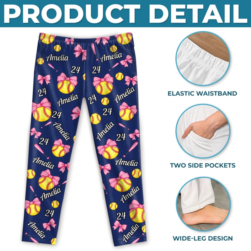 Custom Baseball Pajama Pants - Personalized Christmas Birthday Gifts For Baseball Lovers, Wife, Daughter, Besties, Sisters, Granddaughter, Grandma, Mom, Yourself - Play With Heart