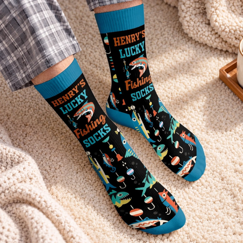 Custom Crew Socks - Personalized Birthday Fishing Gifts For Fisherman, Husband, Son, Grandson, Brother, Grandpa, Dad, Yourself - Just One More Cast Today