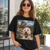 Custom Photo Funny Dog Selfie With Bigfoot T-Rex UFO Comfort T-Shirt - Personalized Birthday Gifts For Dog Cat Lovers, Dog Dad And Mom, Cat Owners - Beam Me Up, Pup