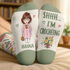 Custom Yarn Crew Socks - Personalized Birthday Gifts For Crochet Knitting Lovers, Crocheters, Knitters, Wife, Daughter, Besties, Sisters, Granddaughter, Grandma, Mom, Yourself - Yarn Is My Happy Place