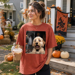 Custom Photo Funny Dog Selfie With Skeleton Comfort T-Shirt - Personalized Halloween Birthday Gifts For Dog Cat Lovers, Dog Dad And Mom, Cat Owners - Glow Up Your Spook
