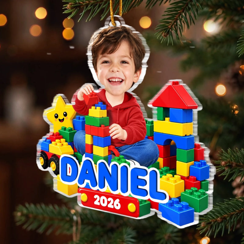 Custom Photo Building Block Acrylic Ornament - Personalized Christmas Birthday Gifts For Kids - Made to Build Happy Moments