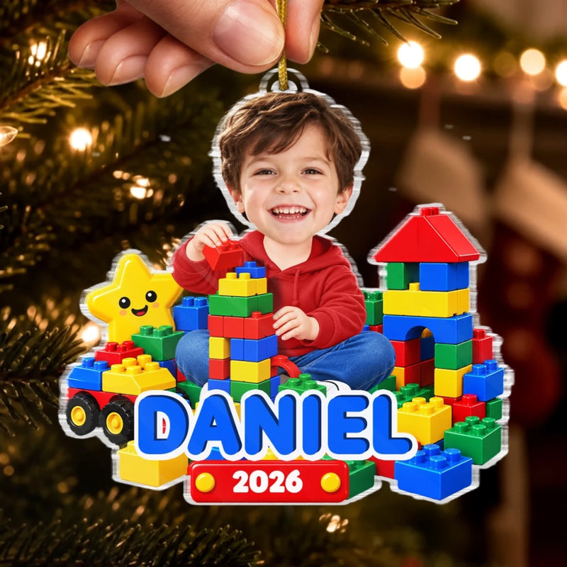 Custom Photo Building Block Acrylic Ornament - Personalized Christmas Birthday Gifts For Kids - Made to Build Happy Moments
