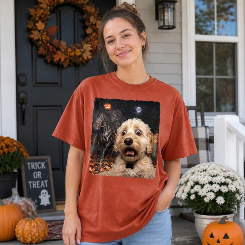 Custom Photo Funny Dog Selfie With Witch Comfort T-Shirt - Personalized Halloween Birthday Gifts For Dog Cat Lovers, Dog Dad And Mom, Cat Owners -  Main Character Witchy Pup