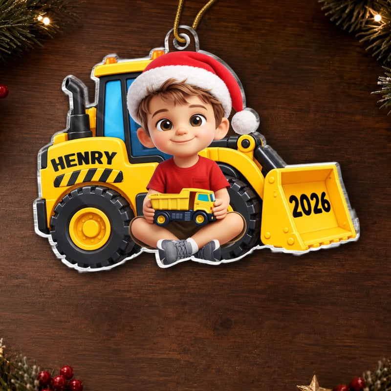 Custom Photo Acrylic Ornament - Personalized Christmas Birthday Gifts For Kids - Little Builder On Duty